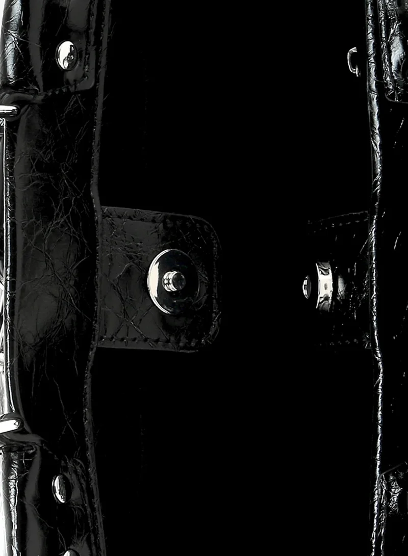 London Rag Buckle Detail Satchel Bag in Black