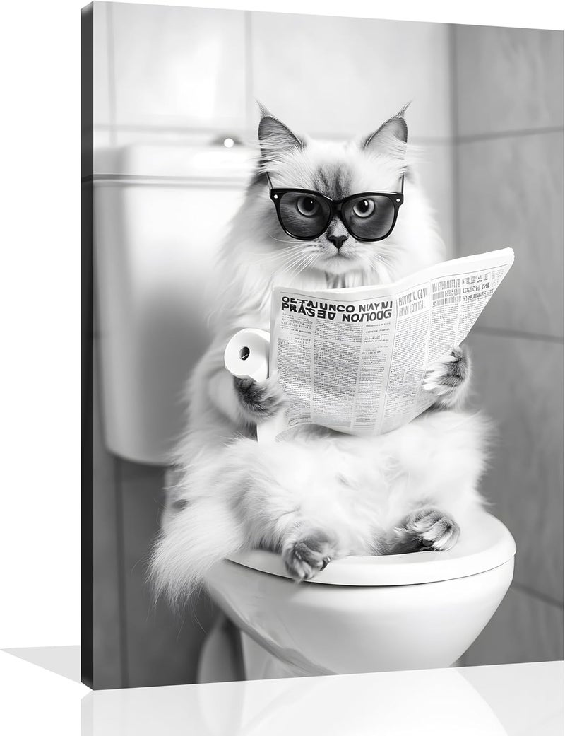 OWNANRTHM Funny Ragdoll Cat Bathroom Canvas Wall Art - Image 1