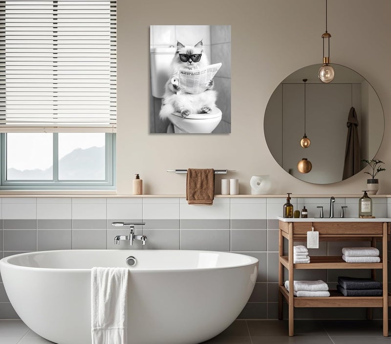 OWNANRTHM Funny Ragdoll Cat Bathroom Canvas Wall Art - Image 5