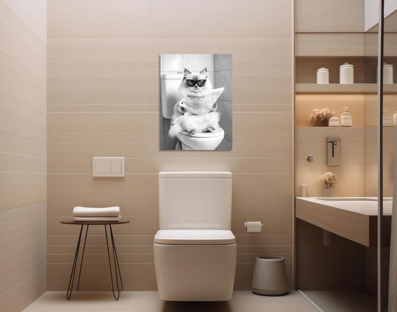 OWNANRTHM Funny Ragdoll Cat Bathroom Canvas Wall Art - Image 3
