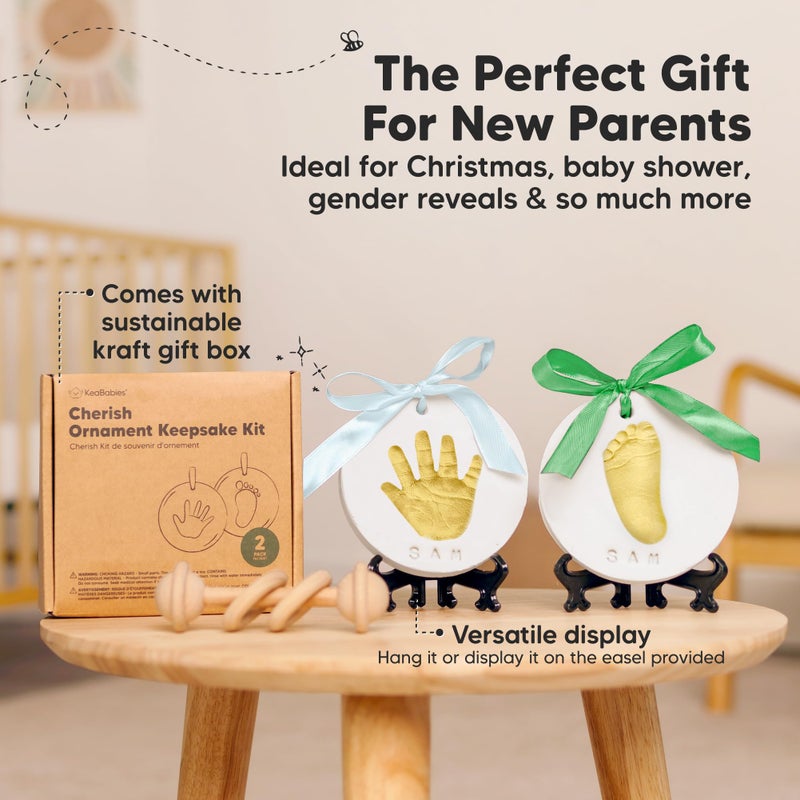 KeaBabies Baby Hand and Footprint Kit Girls, Boys - Personalized Babyâ€™s First Christmas Ornament Kit, Newborn Christmas Gifts for New Mom, Cute Shower Gifts, Easy to Use Handprint Ornaments(Gold Paint, Cherish) - Image 5