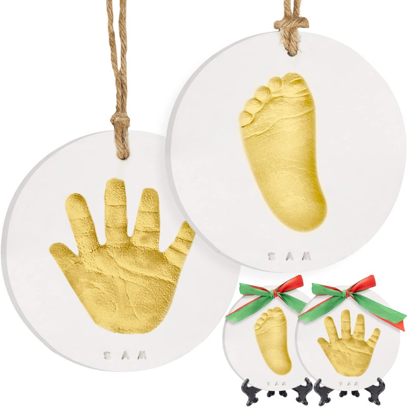 KeaBabies Baby Hand and Footprint Kit Girls, Boys - Personalized Babyâ€™s First Christmas Ornament Kit, Newborn Christmas Gifts for New Mom, Cute Shower Gifts, Easy to Use Handprint Ornaments(Gold Paint, Cherish) - Image 1