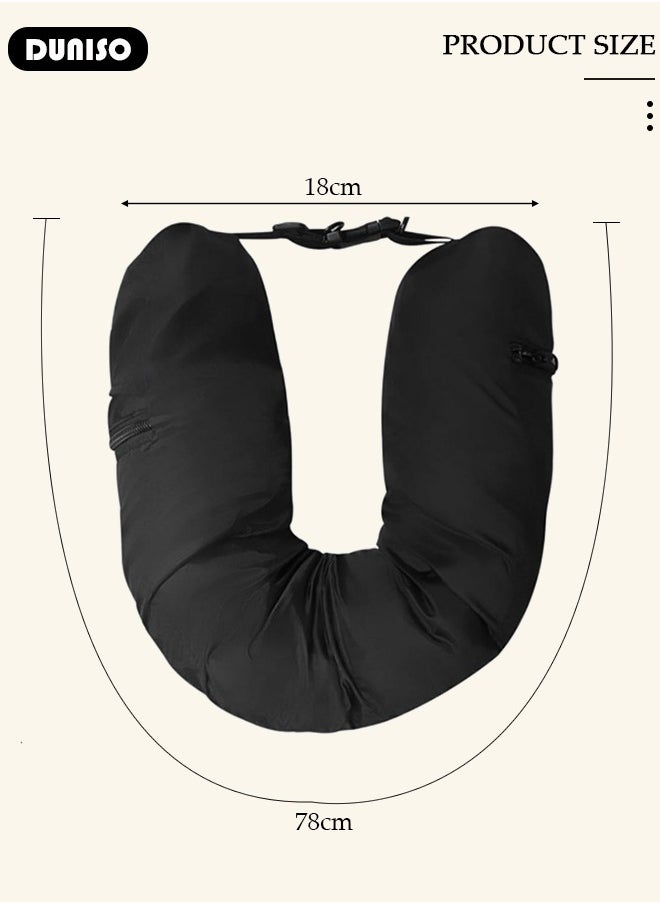 Travel Pillow Stuffable with Clothes, Transformable and Expandable Luggage Carry-On Solution, Only Travel Pillowcase, No Filler, Black Elastic Velvet