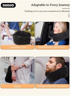 DUNISO Travel Pillow Stuffable with Clothes, Transformable and Expandable Luggage Carry-On Solution, Only Travel Pillowcase, No Filler, Black Elastic Velvet  - Image 3