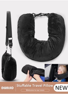 DUNISO Travel Pillow Stuffable with Clothes, Transformable and Expandable Luggage Carry-On Solution, Only Travel Pillowcase, No Filler, Black Elastic Velvet  - Image 1