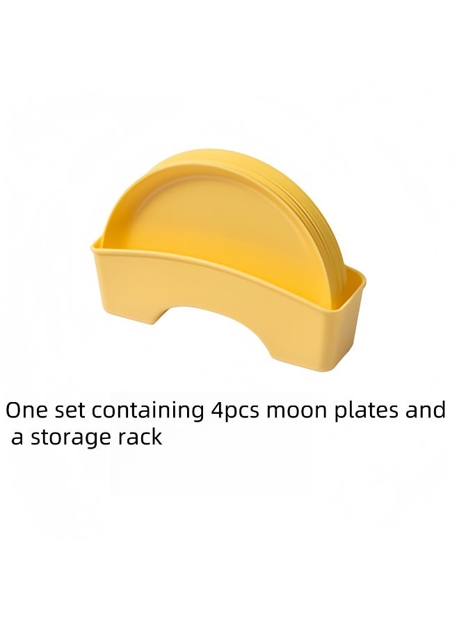 A set of four moon-shaped plates and one storage rack, a convenient bone plate set for family use and gatherings with friends  - Image 4
