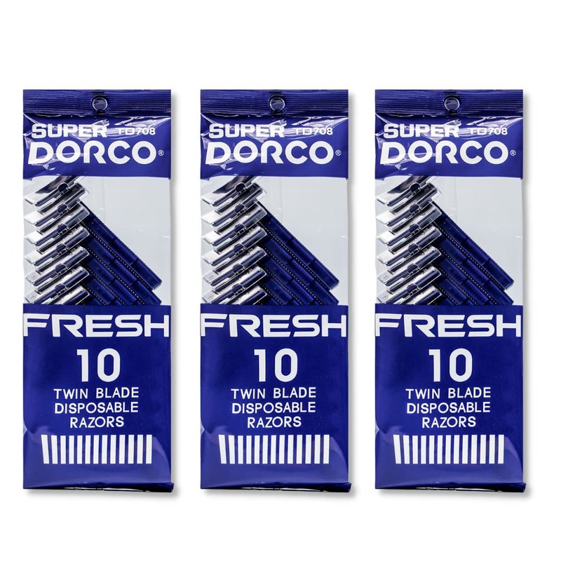 Dorco Fresh Twin Blade Disposable Razors for Men (30 Counts), Smooth & Comfortable Shave, Shaving Razors for Men, Non-Slip Handle, Ideal for Sensitive Skin & Travel - Image 1