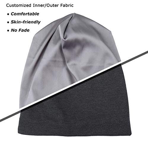 Heerf Satin Bonnet Silk Lined Sleep Cap Hair Cover Frizzy Hair Beanie Adjustable Slouchy Night Cap Dark Gray - Image 3