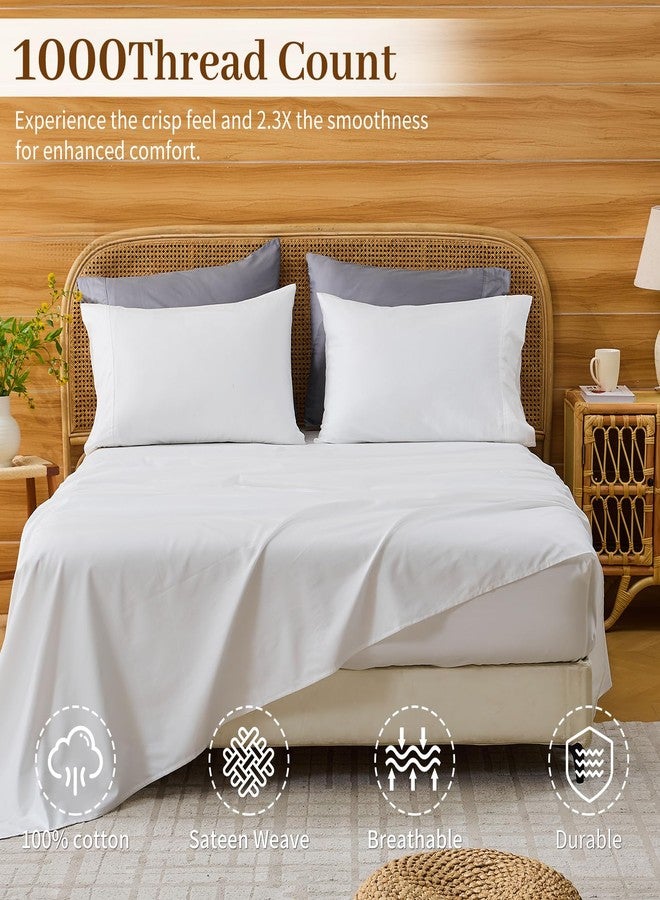 Bedlifes Egyptian Cotton Sheets 1000 Thread Count Queen Size, 4-Piece 16" Deep Pocket - Cooling & Breathable Ultra Soft Bedding for Hotel Comfort (White) - Image 2