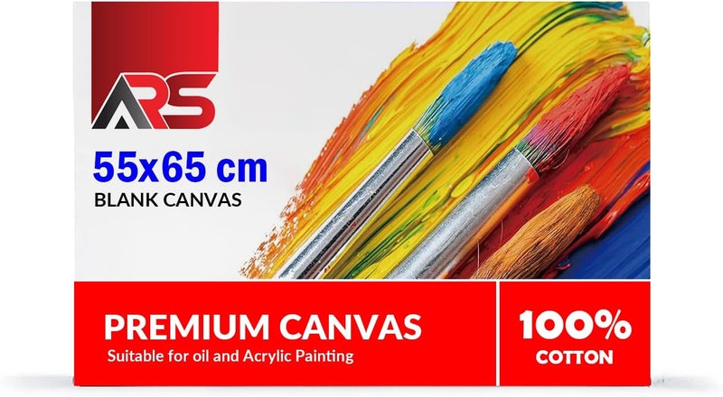 اي ار اس لوحة قماشية بيضاء فارغة من ARS®، مقاس 55 × 65 سم - هذه اللوحة القماشية عالية الجودة مصنوعة من القطن الخالص 100%، وهي مثالية للرسم، وصب الأكريليك، والرسم الزيتي، والرسم الجاف والرطب. - Image 1
