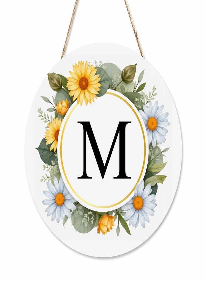 Beabes Welcome Sign Front Door Decoration Hand Drawn Wreath Letter M 12in Round Wooden Hanging Housewarming Home Garden Decor - Image 1