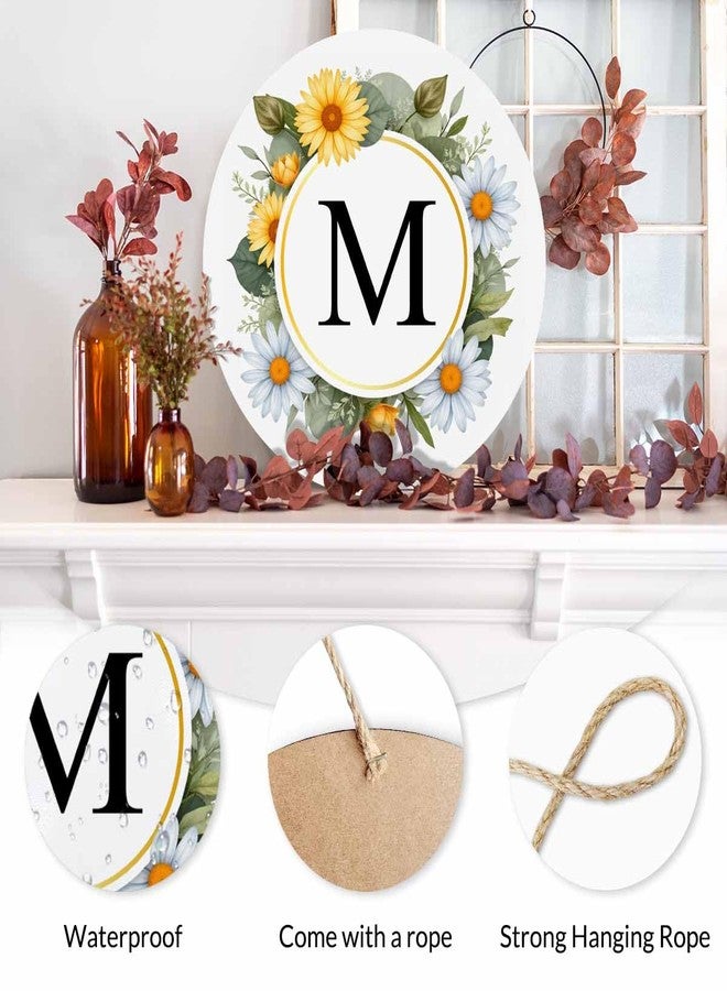 Beabes Welcome Sign Front Door Decoration Hand Drawn Wreath Letter M 12in Round Wooden Hanging Housewarming Home Garden Decor - Image 3