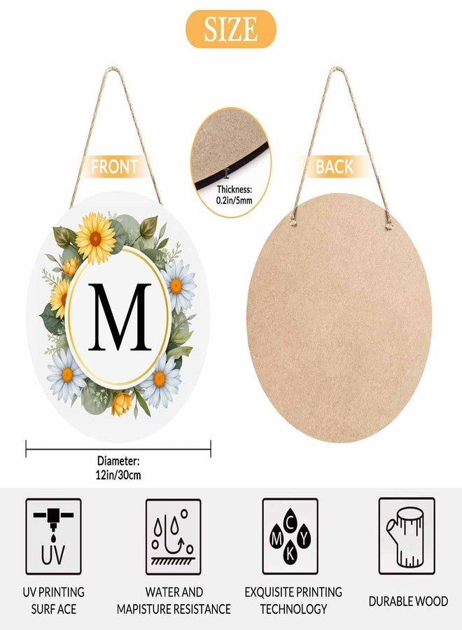 Beabes Welcome Sign Front Door Decoration Hand Drawn Wreath Letter M 12in Round Wooden Hanging Housewarming Home Garden Decor - Image 2