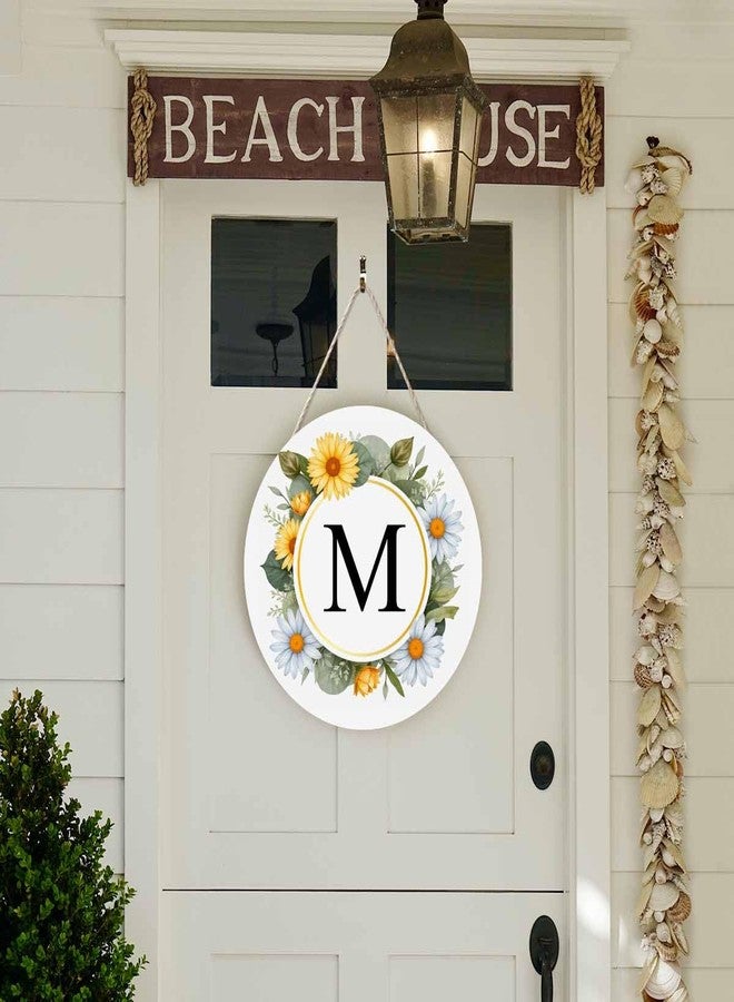 Beabes Welcome Sign Front Door Decoration Hand Drawn Wreath Letter M 12in Round Wooden Hanging Housewarming Home Garden Decor - Image 5