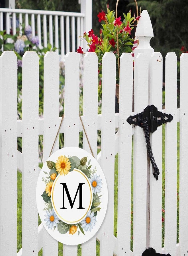 Beabes Welcome Sign Front Door Decoration Hand Drawn Wreath Letter M 12in Round Wooden Hanging Housewarming Home Garden Decor - Image 4