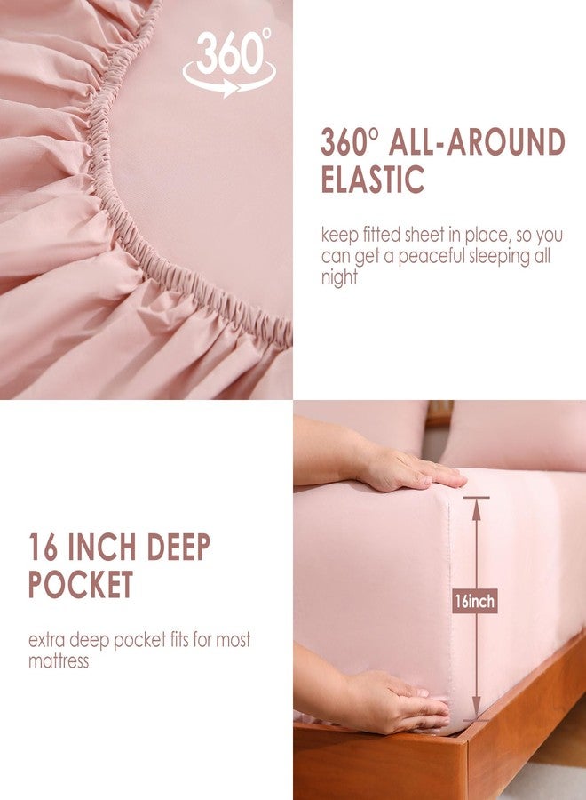 JSD Dusty Pink Twin Size Sheet Set with Side Storage Pocket, 3 Piece Soft Brushed Microfiber Bed Sheets 16 inch Extra Deep Pocket - Image 5