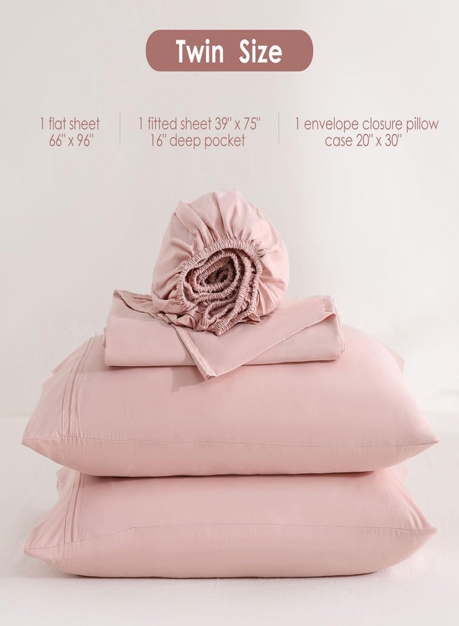 JSD Dusty Pink Twin Size Sheet Set with Side Storage Pocket, 3 Piece Soft Brushed Microfiber Bed Sheets 16 inch Extra Deep Pocket - Image 2