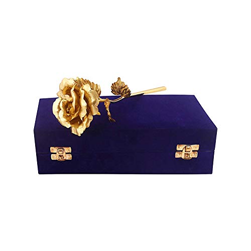Lavanaya Silver- Certified Gold Plated Rose Gift Box (30X10X8 cm,Gold, Blue Velvet Box)… - Image 1