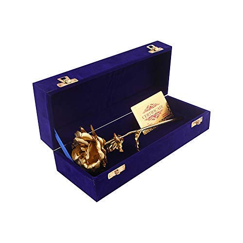 Lavanaya Silver- Certified Gold Plated Rose Gift Box (30X10X8 cm,Gold, Blue Velvet Box)… - Image 3