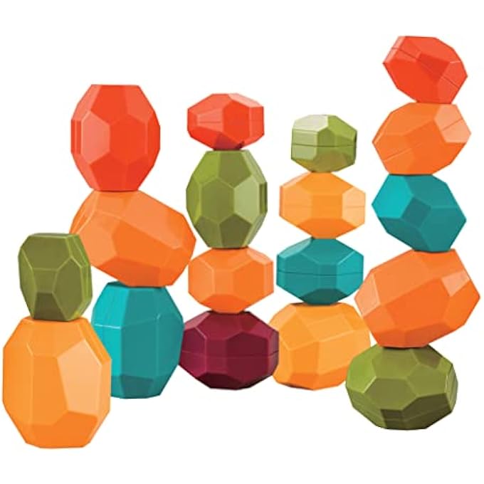 ROCK AND STACK BALANCING EDUCATIONAL SENSORY VIBRANT TOY BLOCKS FOR 12M+ TODDLERS LEARNING, COLOR AND SHAPE RECOGNITION STOCKING STUFFERS FOR KIDS 12PCS. - Image 1