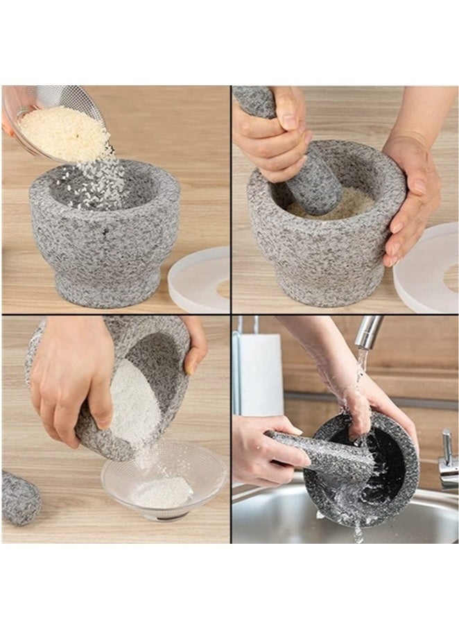 مجموعة الهاون والمدقة الحجرية الطبيعية، مولكاخيتي مكسيكانو، وعاء الجوكامولي، طاحونة بهارات يدوية، ومهرقة للتوابل والأعشاب والأفوكادو لتحضير الجوكامولي والسالسا والبيستو. - Image 3