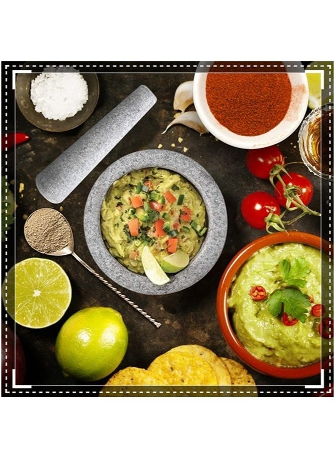 مجموعة الهاون والمدقة الحجرية الطبيعية، مولكاخيتي مكسيكانو، وعاء الجوكامولي، طاحونة بهارات يدوية، ومهرقة للتوابل والأعشاب والأفوكادو لتحضير الجوكامولي والسالسا والبيستو. - Image 5