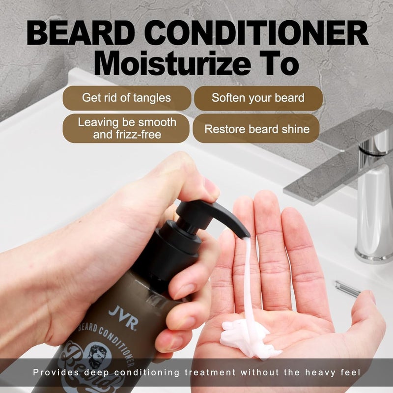 JVR Beard Wash and Beard Conditioner for Men, Beard Shampoo Cleanse and Reduces Frizz, Soften & Strengthens, Organic with Coconut, Aloe, Provides Shine for Dry & Coarse Beards, Beard Care (6.7oz) - Image 4