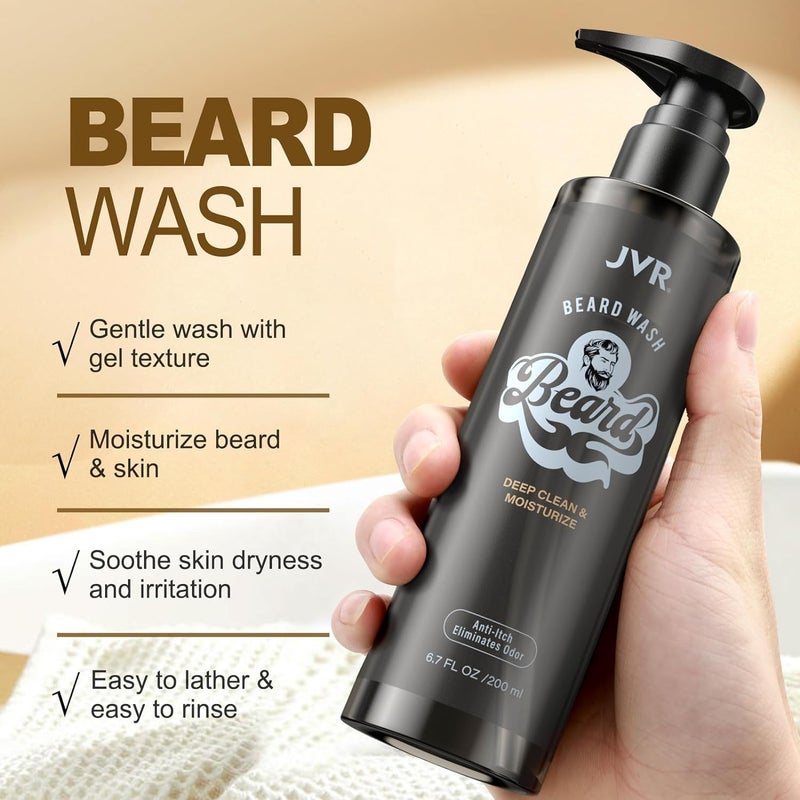 JVR Beard Wash and Beard Conditioner for Men, Beard Shampoo Cleanse and Reduces Frizz, Soften & Strengthens, Organic with Coconut, Aloe, Provides Shine for Dry & Coarse Beards, Beard Care (6.7oz) - Image 3