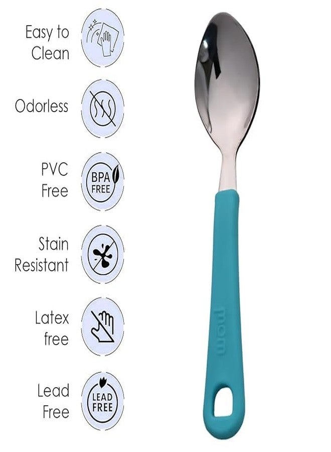 SUPERMOM Spoon Set for Kitchen - Stainless Steel Spoons with Plastic Handle - Baby Feeding and Kids Cutlery - Durable, Rust-Resistant, Dining Spoon Set for Home Kitchen, Dinning and Daily Use (Blue) - Image 4