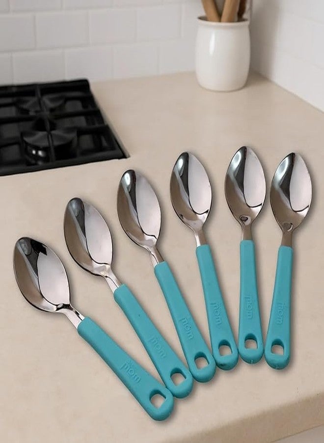 SUPERMOM Spoon Set for Kitchen - Stainless Steel Spoons with Plastic Handle - Baby Feeding and Kids Cutlery - Durable, Rust-Resistant, Dining Spoon Set for Home Kitchen, Dinning and Daily Use (Blue) - Image 3