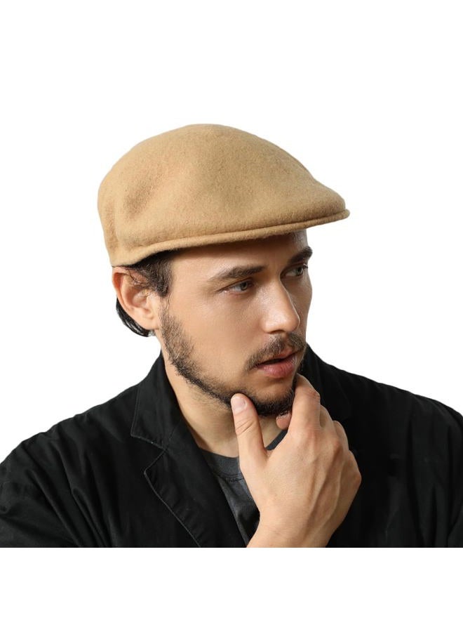 Gajaous Wool Blend Mens Newsboy Caps, Classic Flat Cap Ivy Cabbie Gatsby Hat Winter Beret Hat for Men Khaki - Image 1