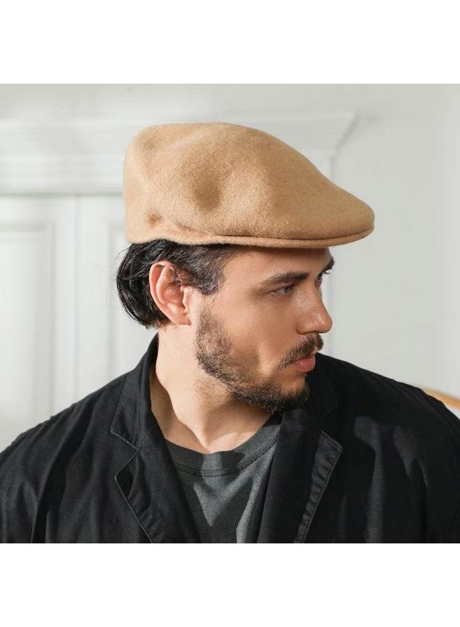 Gajaous Wool Blend Mens Newsboy Caps, Classic Flat Cap Ivy Cabbie Gatsby Hat Winter Beret Hat for Men Khaki - Image 4