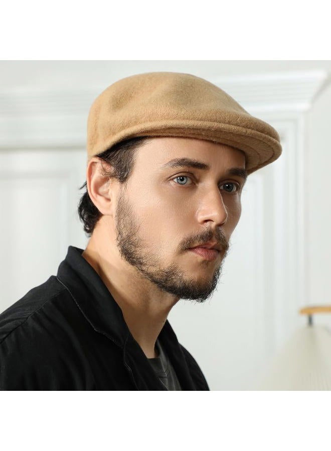 Gajaous Wool Blend Mens Newsboy Caps, Classic Flat Cap Ivy Cabbie Gatsby Hat Winter Beret Hat for Men Khaki - Image 5