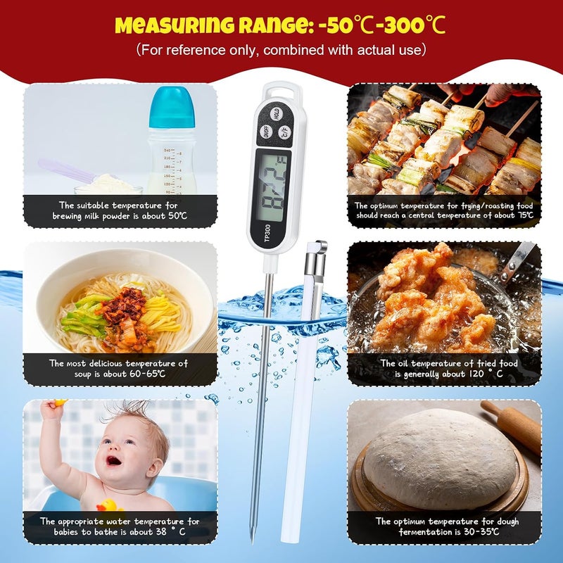 Copkim 6 Pcs Meat Thermometer Food Thermometer with Probe Water Liquid Instant Read Digital Thermometer Cooking Thermometer Supplies BBQ Kitchen Thermometer for Cooking Milk Yogurt (White) - Image 5