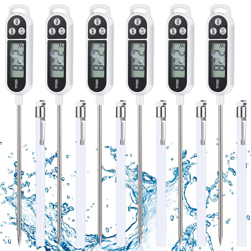 Copkim 6 Pcs Meat Thermometer Food Thermometer with Probe Water Liquid Instant Read Digital Thermometer Cooking Thermometer Supplies BBQ Kitchen Thermometer for Cooking Milk Yogurt (White) - Image 1