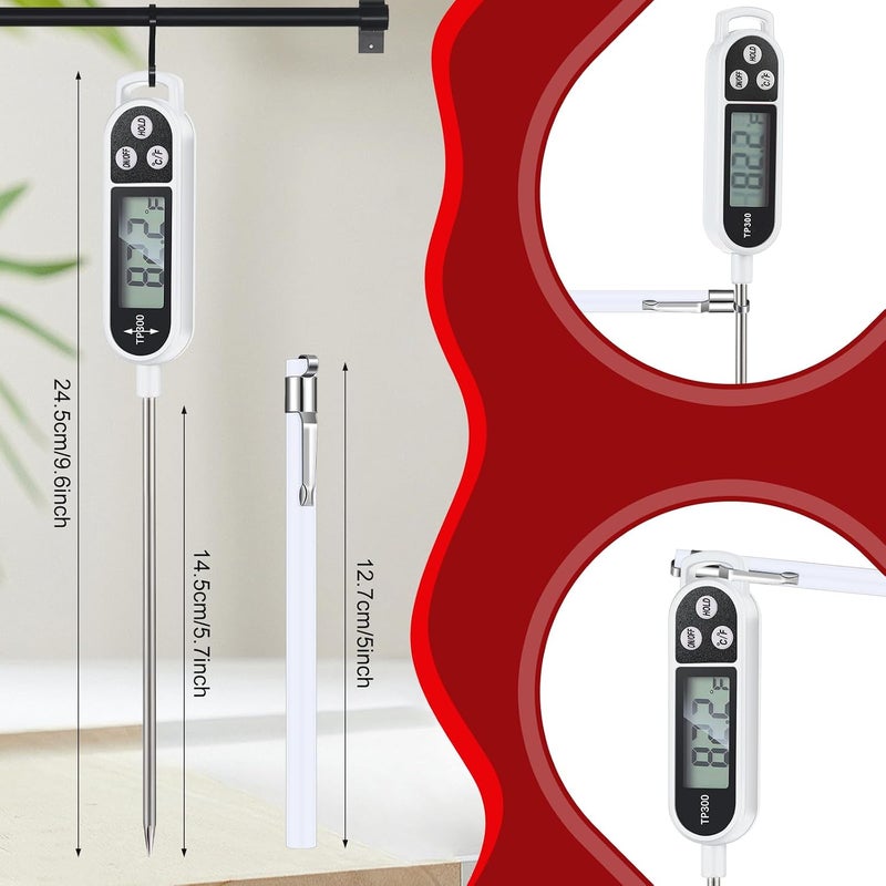 Copkim 6 Pcs Meat Thermometer Food Thermometer with Probe Water Liquid Instant Read Digital Thermometer Cooking Thermometer Supplies BBQ Kitchen Thermometer for Cooking Milk Yogurt (White) - Image 2