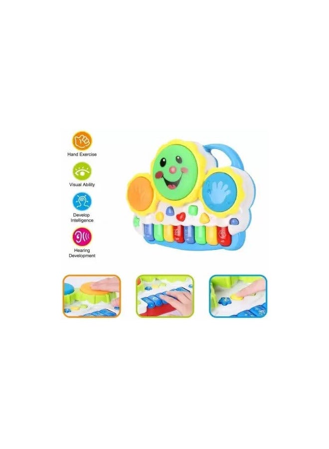 An educational piano for children with a fun design that encourages learning through play! It features animal sounds, musical notes, interactive buttons with attractive colors, and sensory-stimulating shapes, as well as left and right-hand buttons and a smiley face that promotes interaction. Ideal for developing auditory, visual, and motor skills for children aged one year and older. - Image 2