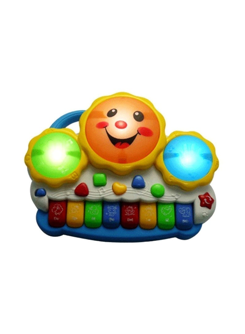 An educational piano for children with a fun design that encourages learning through play! It features animal sounds, musical notes, interactive buttons with attractive colors, and sensory-stimulating shapes, as well as left and right-hand buttons and a smiley face that promotes interaction. Ideal for developing auditory, visual, and motor skills for children aged one year and older. - Image 3