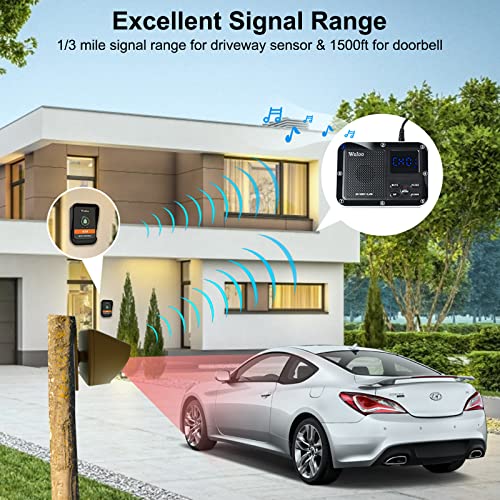 Wuloo Solar Wireless Driveway Alarm with Extra Doorbell Part Multifunctional Wireless Home Security System Rechargeable BatteryWeatherproofMute ModeClock and Alarm 1 Receiver 2 Sensors 1 Doorbell - Image 3