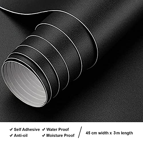 Wolpin Black Solid Colour Self Adhesive Wallpaper (45 x 300 CM, Black) | DIY Home Renovation Sheet for Furniture Cabinets Kitchen Cupboard Gift Wrapping | Waterproof Peel & Stick PVC Decorative Film - Image 4