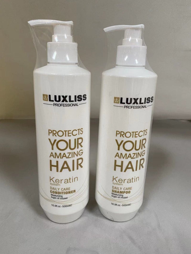 Luxliss Keratin Daily Care Shampoo and Conditioner Set, 2 Pack (16 Fl Oz each), Moisturizing, Anti-frizz, Repairing, for Chemically Treated Hair, Argan Oil - Image 2