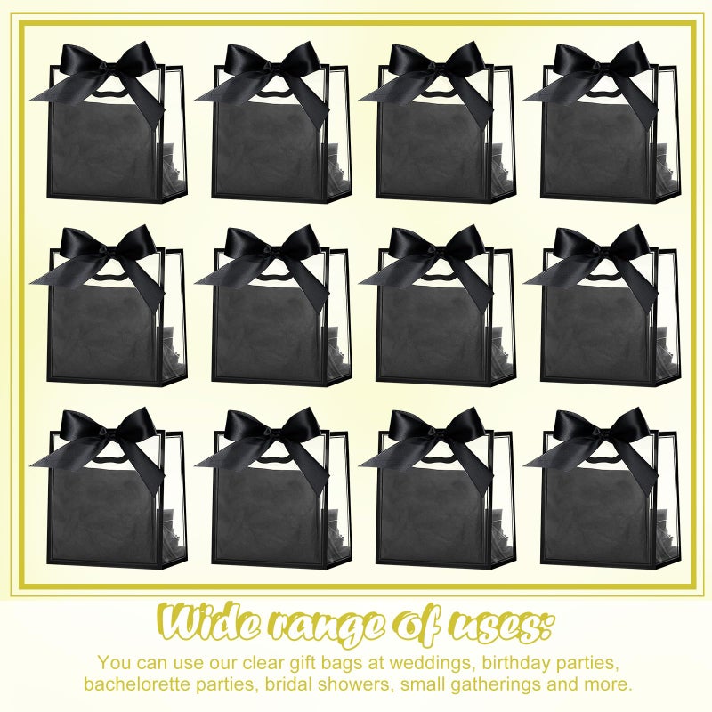Tenare 12 Pack 4Ã—2.8Ã—4.5 Inch Mini Clear Plastic Gift Bags with Handles Valentines Extra Small Transparent Party Favor Bags Bulk with Ribbon Tissue Paper for Wedding Party Supplies(Red) - Image 5