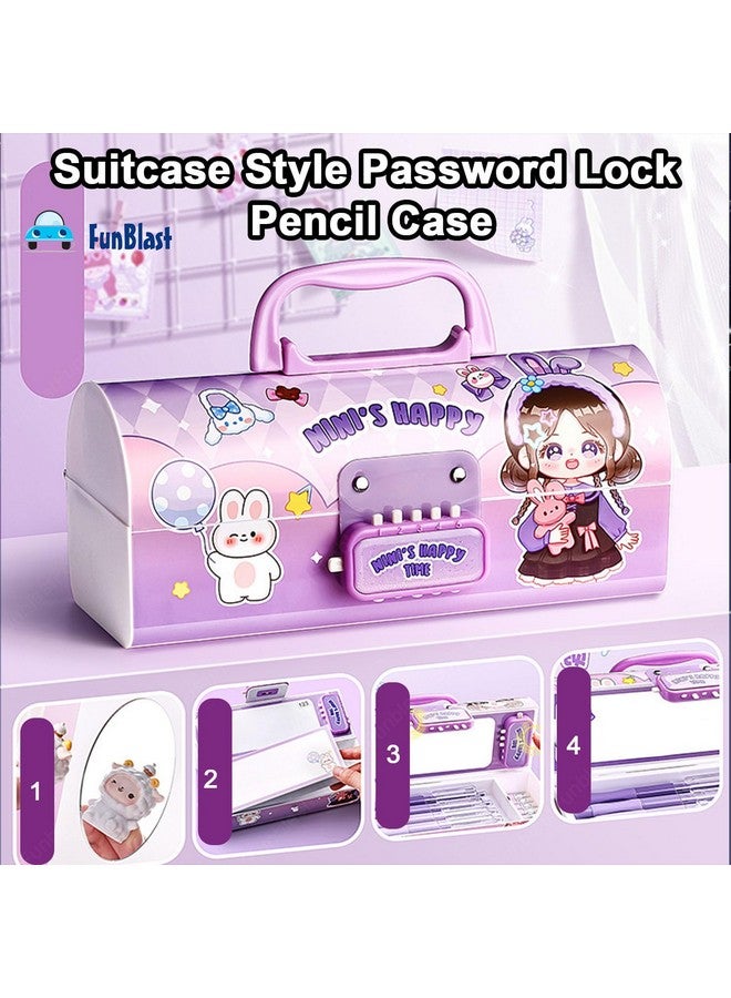 فنبلاست صندوق أقلام وأقلام رصاص للأطفال من فن بلاست - حقيبة سفر مزودة بقفل بكلمة مرور، صندوق أقلام رصاص متعدد الطبقات للأطفال، الأولاد والبنات، حقيبة منظم أدوات مكتبية للأطفال، هدية إرجاع للأطفال (هابي) - Image 4