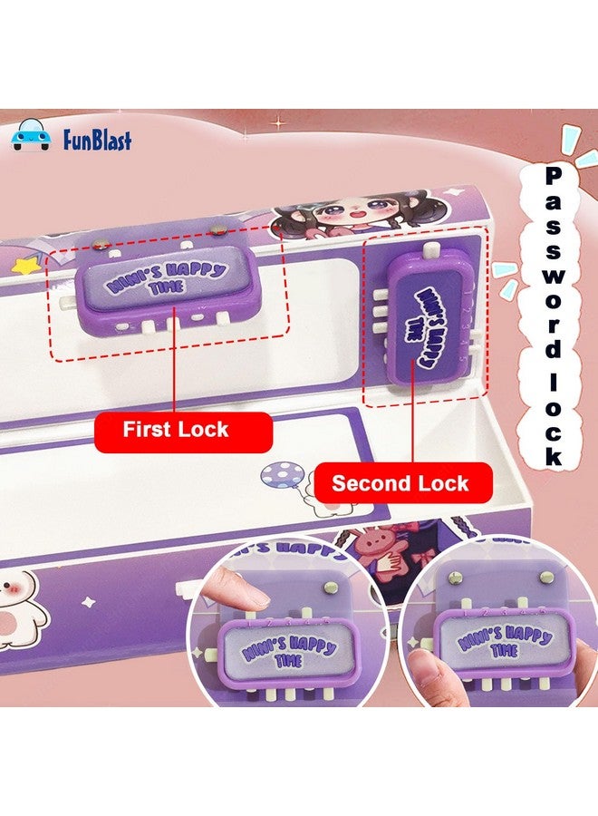 فنبلاست صندوق أقلام وأقلام رصاص للأطفال من فن بلاست - حقيبة سفر مزودة بقفل بكلمة مرور، صندوق أقلام رصاص متعدد الطبقات للأطفال، الأولاد والبنات، حقيبة منظم أدوات مكتبية للأطفال، هدية إرجاع للأطفال (هابي) - Image 2