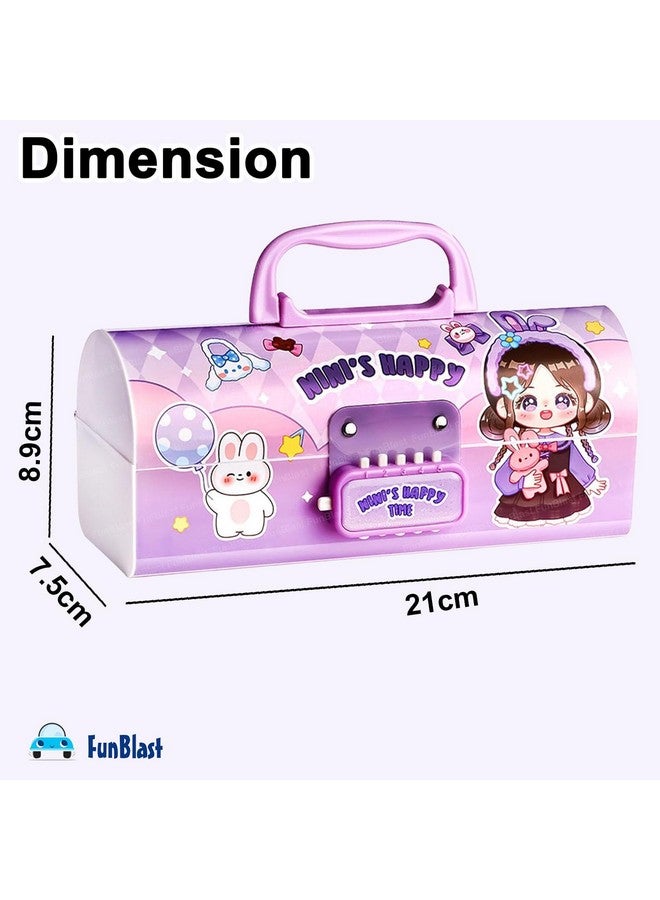 فنبلاست صندوق أقلام وأقلام رصاص للأطفال من فن بلاست - حقيبة سفر مزودة بقفل بكلمة مرور، صندوق أقلام رصاص متعدد الطبقات للأطفال، الأولاد والبنات، حقيبة منظم أدوات مكتبية للأطفال، هدية إرجاع للأطفال (هابي) - Image 3