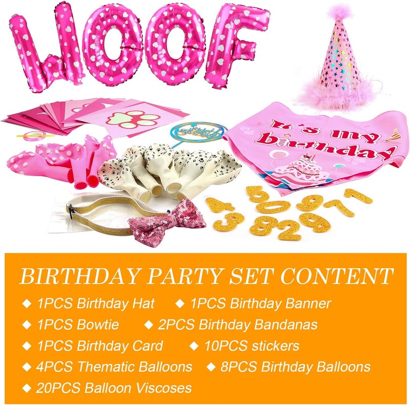 AROIC Dog Birthday Bandana Set, Pet Party Decorations Kit with 2 Bandanas, Fun Pet Birthday Party Decorations for Small Medium Dogs Pets, Cute Puppy Celebration Outfit with Hat, Bow Tie & Balloons - Image 3