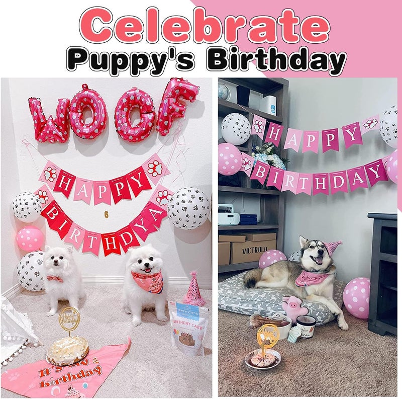 AROIC Dog Birthday Bandana Set, Pet Party Decorations Kit with 2 Bandanas, Fun Pet Birthday Party Decorations for Small Medium Dogs Pets, Cute Puppy Celebration Outfit with Hat, Bow Tie & Balloons - Image 2