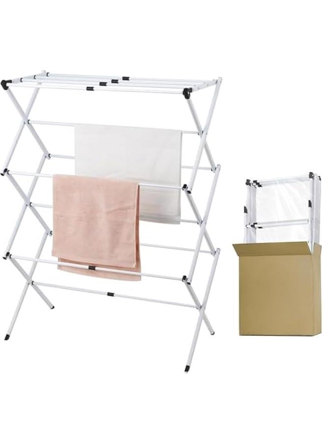 هوكور اي بين رف تجفيف ملابس مجمع مسبقًا، 100 × 64 × 39 سم، رف تجفيف ملابس قابل للتوسيع، رف مناشف للاستخدام الداخلي والخارجي (ابيض) - Image 1