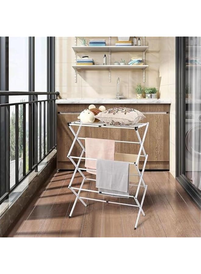 هوكور اي بين رف تجفيف ملابس مجمع مسبقًا، 100 × 64 × 39 سم، رف تجفيف ملابس قابل للتوسيع، رف مناشف للاستخدام الداخلي والخارجي (ابيض) - Image 2