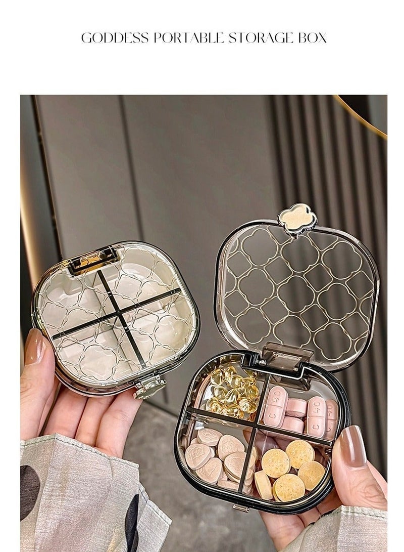 Portable 4 Compartment Waterproof Sealed Pill Organizer, ABS Travel Mini Pill Box, Multi-use Storage Case for Medication Vitamins Jewelry Earrings Pocket Purse Carry - Image 2